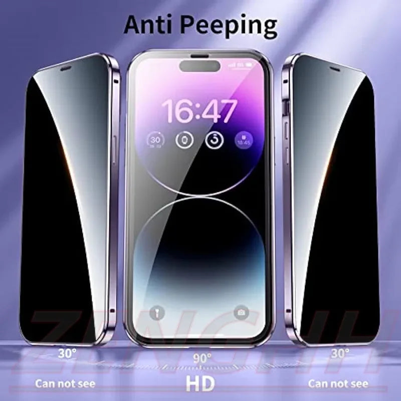 Double Glass Anti-Peep Privacy Magnetic Adsorption Case for iPhone 15/14/13/12 | Camera Lens Protection Cover