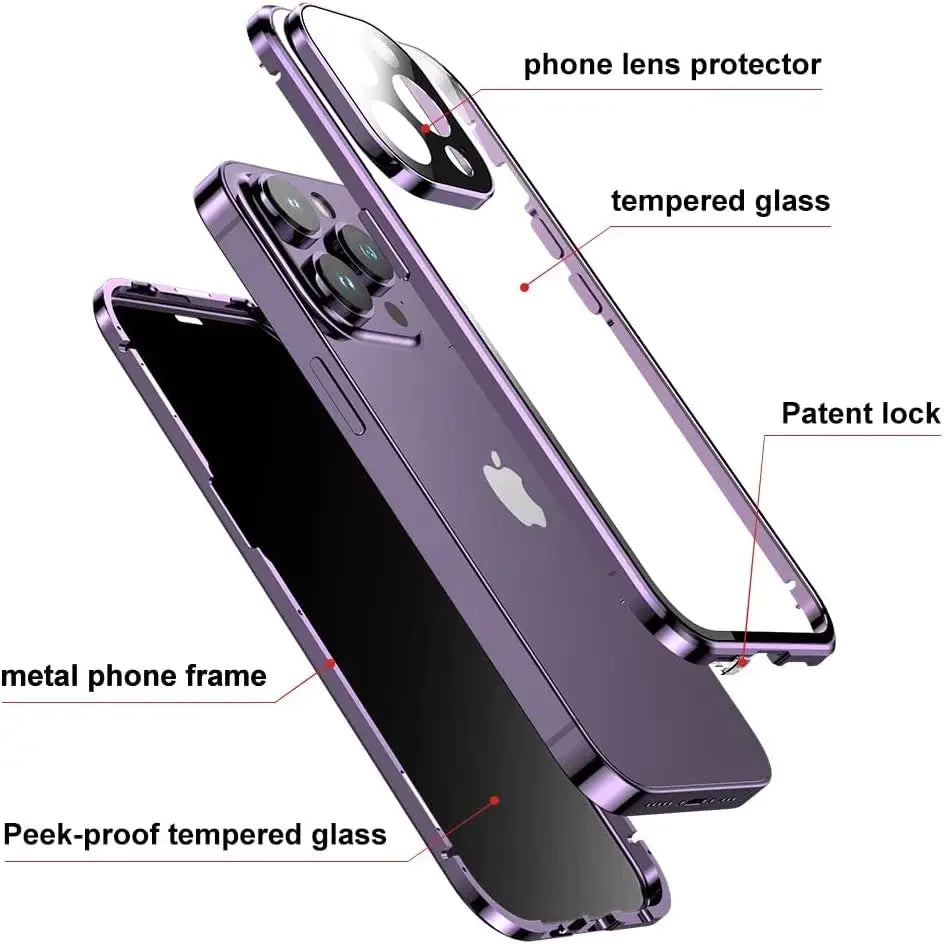 Double Glass Anti-Peep Privacy Magnetic Adsorption Case for iPhone 15/14/13/12 | Camera Lens Protection Cover